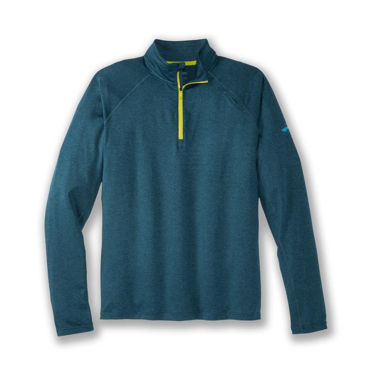 Brooks DASH 1/2 ZIP Running Jackets Mens Outlet - Heather Alpine/Bright Moss/CadetBlue (QOF473815)